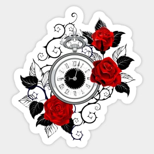 Contour Clock with Red Roses Sticker